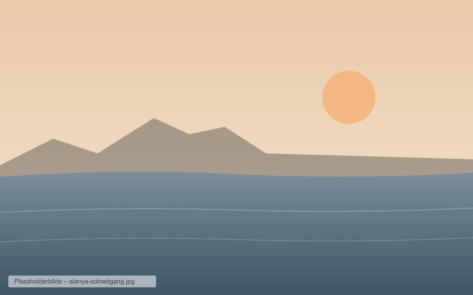 Solnedgang over havet sett fra en balkong, med varmt kveldslys over hustakene